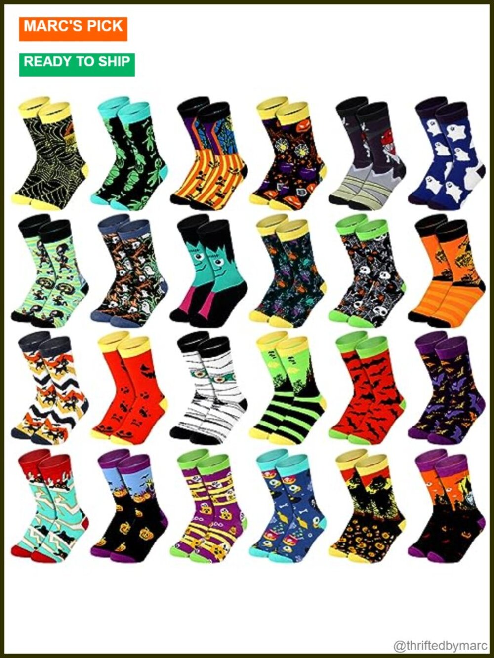 Unisex Fuzzy Horror Crew Socks 24 Pair Polyester Cotton Size 6-12 Gift
